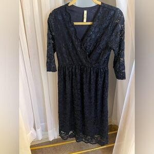 Hello MIZ Navy Maternity Lace Dress